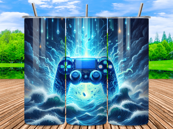 Blue Energy Gaming Controller Tumbler: A Versatile Sublimation Design for Custom Tumblers