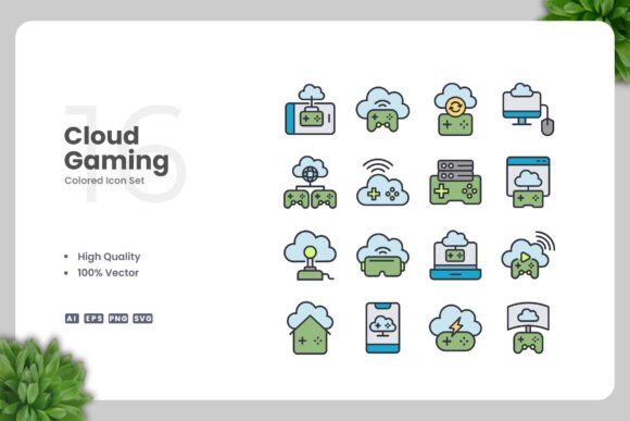 Cloud Gaming Color Icons: Versatile Vector Graphics for Modern Digital Design