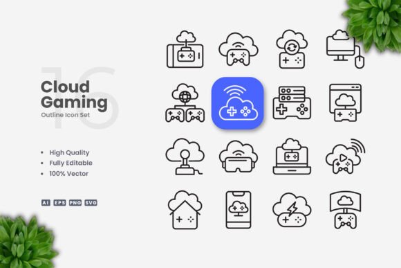Cloud Gaming Icons: Versatile Vector Graphics for Any Project