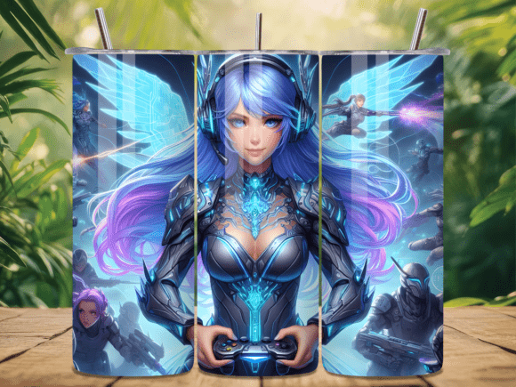 Futuristic Gaming 20 Oz Tumbler Wrap PNG