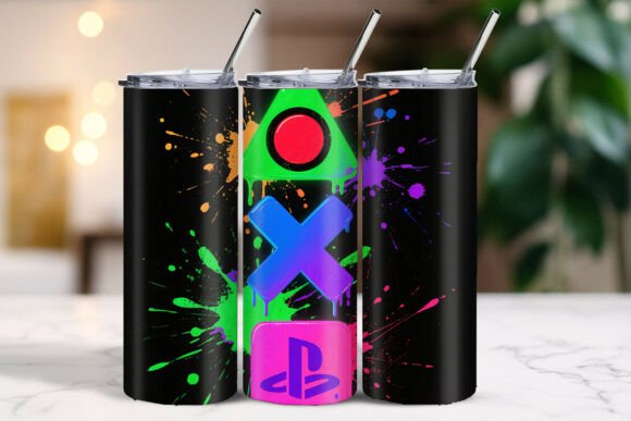 Gaming Controller Digital Art Tumbler: Abstract Gamer Design