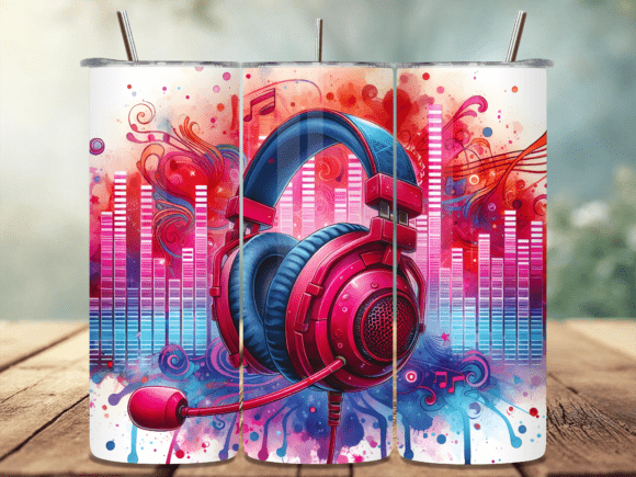 Gaming Headphone 20oz Tumbler Wrap PNG: A Versatile Design for Creators and Small Businesses