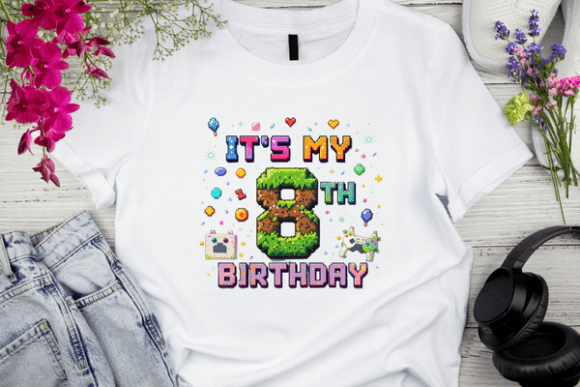 Gaming Inspired 8th Birthday T-Shirt: Creative DIY Projects with High-Resolution PNG Files