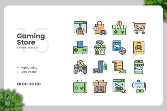Gaming Store Colored Icons for Effortless Design