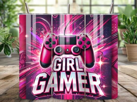 Neon Controller Gaming Girl Tumbler Wrap
