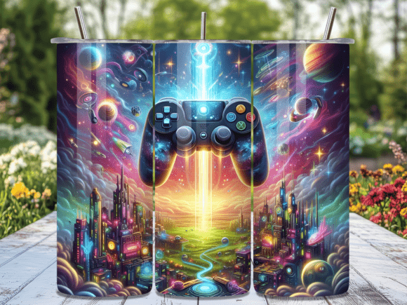 Neon Gaming Controller Space Tumbler Wrap