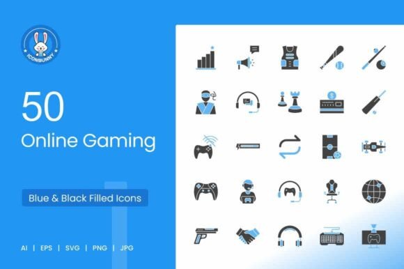Online Gaming Blue Black Icons for Modern Design