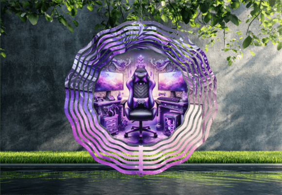 Purple Gaming Setup Wind Spinner: Digital Sublimation Design for Outdoor Personalization