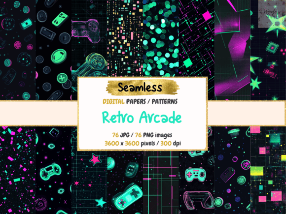 Retro Arcade Seamless Digital Papers: Bringing Neon Nostalgia to Modern Design