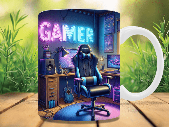 Swirling Neon Gaming Room Mug Wrap PNG: A Practical Sublimation Resource