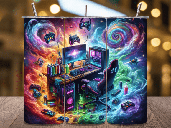 Vibrant Cosmic Gaming Setup Tumbler Wrap: Elevate Your Sublimation Projects
