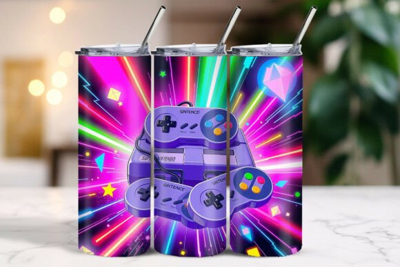 Vibrant Gaming Console Splash Tumbler: A Digital Art Wrap for Gamers Who Want Custom Style