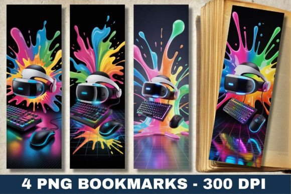 VR Gaming Cyberpunk Splash Art Bookmark: Digital Versatility Meets Futuristic Design