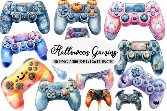 Watercolor Halloween Gaming Controllers: A Versatile Digital Asset for Creators and Marketers