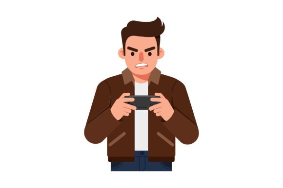 Young Man Intensely Focused on Gaming